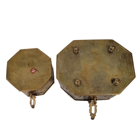 2 Brass Potpourri Cricket Trinket Box Jewelry w Hinge Latch Lid India Boho decor - Picture 8 of 10